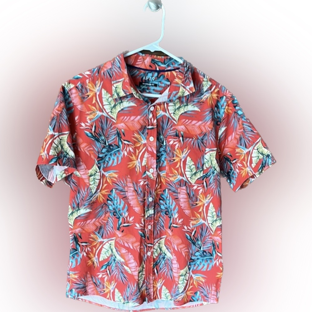 Apt. 9 Tropical Floral Men's Shirt button up polo performance shirt size medium